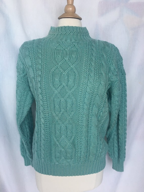 トップス vintage turtles Knit Vintage 90s Casual Corner Seafoam Green Cable Knit Mock