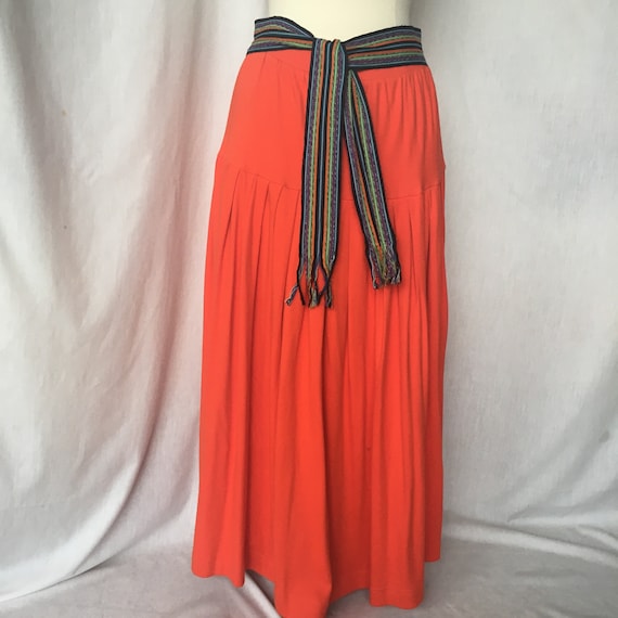 Vintage 90’s Orange Cotton Knit Pleated Maxi Skirt