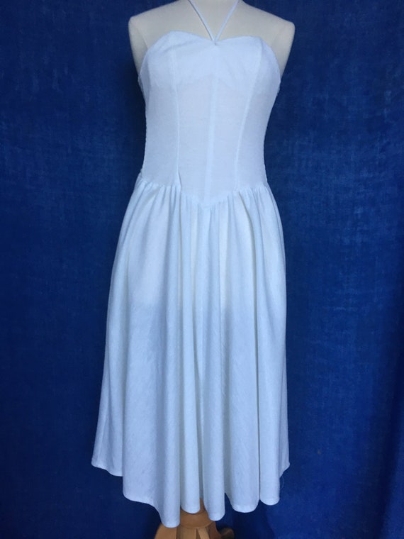 Vintage 80s White Knit Halter Dress