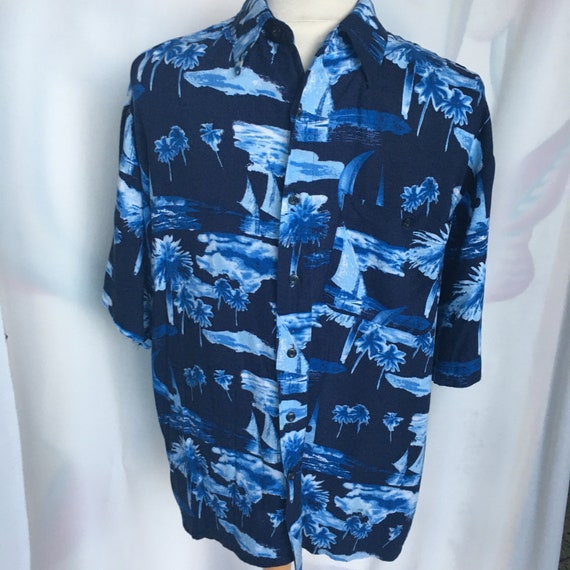 Vintage Men’s Navy/Light Blue Palm Sailboat Desig… - image 5