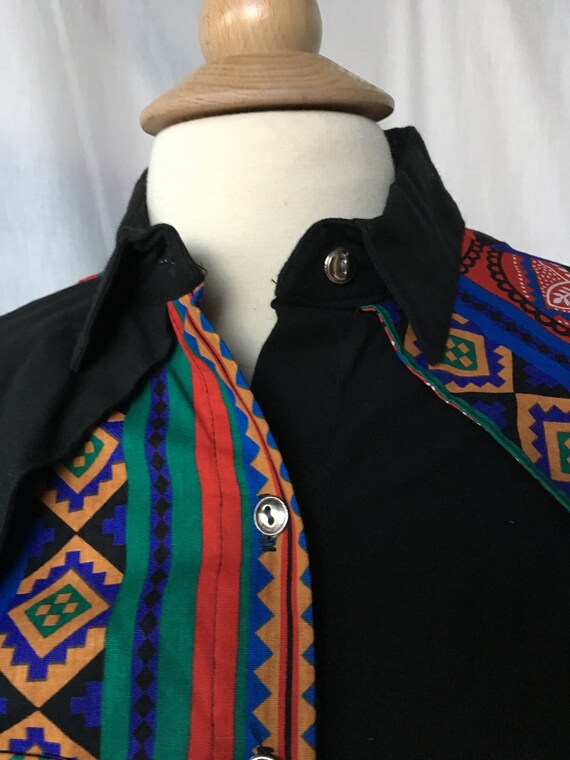 Vintage 90’s Country Western Black/Multi Color Ro… - image 3