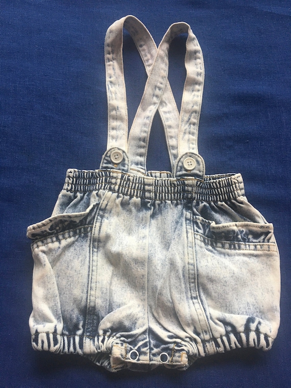 Vintage 90s Infants Stone Wash Denim Jeans Romper… - image 1