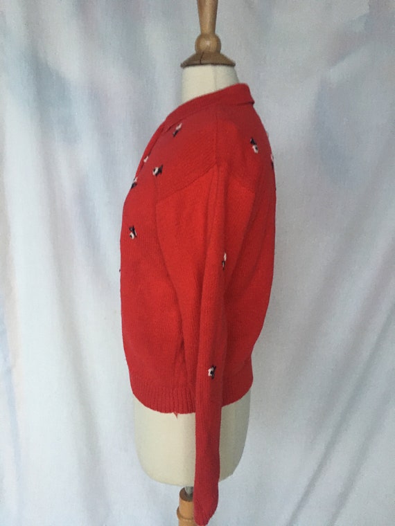 Vintage 90s CHAUS Red Cardigan w/ Embroidered Whi… - image 5