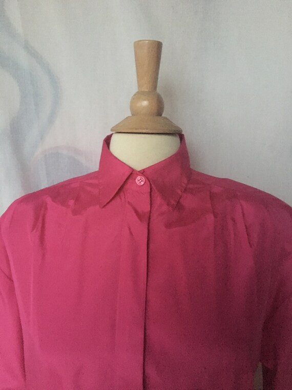 Vintage 80’s Silky Hot Pink Blouse by “Upper Clas… - image 2