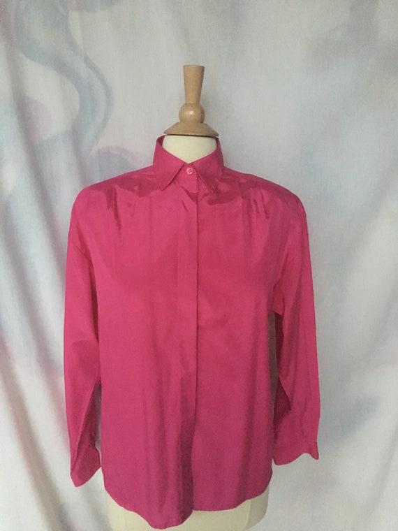 Vintage 80’s Silky Hot Pink Blouse by “Upper Clas… - image 1
