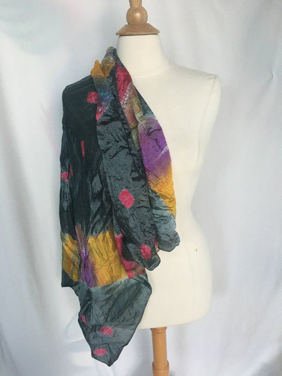 Vintage 90s Teal,Fuchsia,Purple,Gold Sarong/Shawl… - image 4