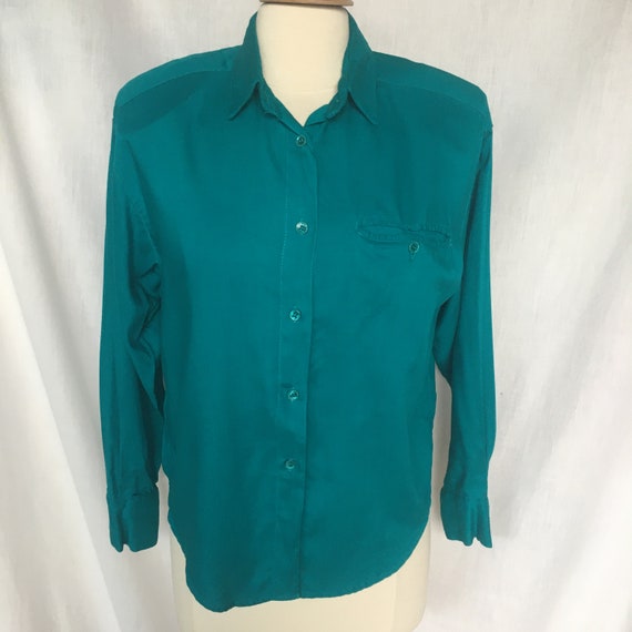Vintage 80s Teal Country Western Style Blouse - image 3