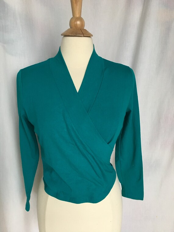 Vintage 80’s/90’s Teal Mock Wrap Style Knit Top by