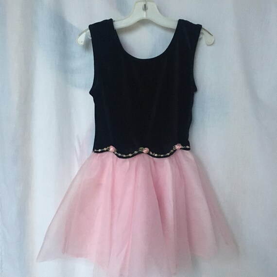 Vintage Girls Black Velvet w/ Pink Tulle / Crinol… - image 1