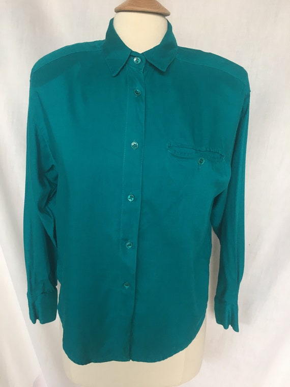 Vintage 80s Teal Country Western Style Blouse - image 2