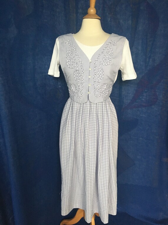 Vintage 90s Lavender/White Checked Midi Dress w/ E