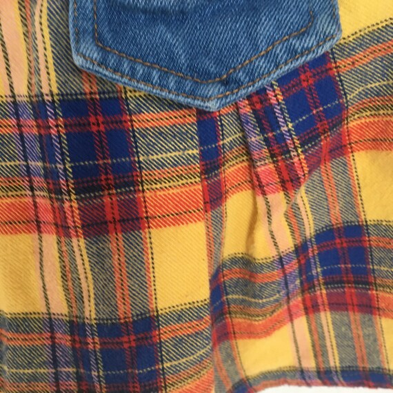 Vintage 90s Girls Denim/Plaid Flannel Jumper w/ H… - image 3