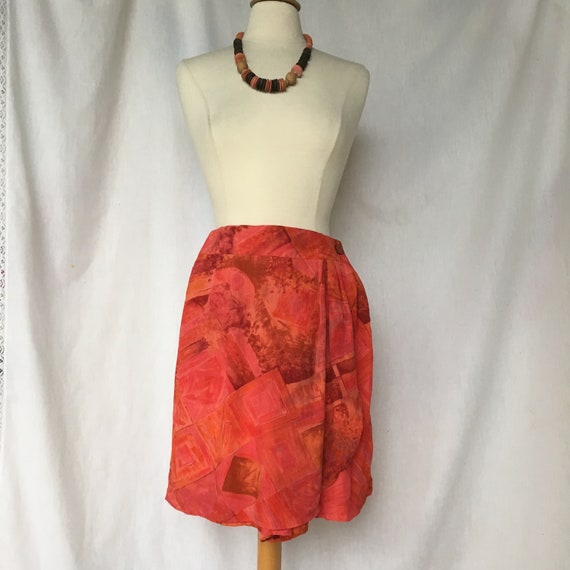 Vintage 90’s Pink,Red,Orange Abstract Print Skort… - image 2