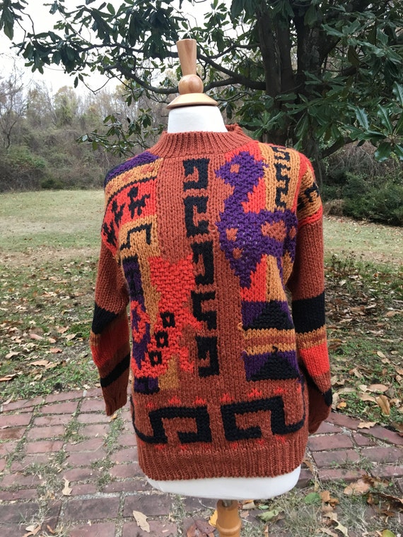 Vintage 80’s Abstract Design Rust Multi-Color Lon… - image 3