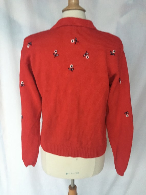 Vintage 90s CHAUS Red Cardigan w/ Embroidered Whi… - image 6