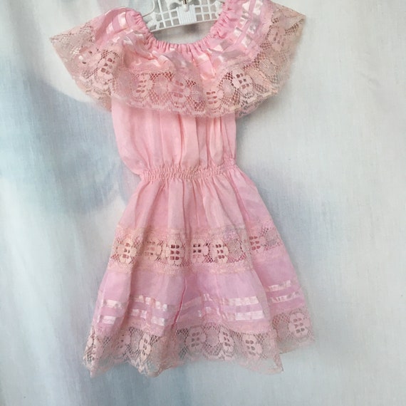 Vintage Little Girls Pink Lace Mexican Fiesta Dre… - image 4