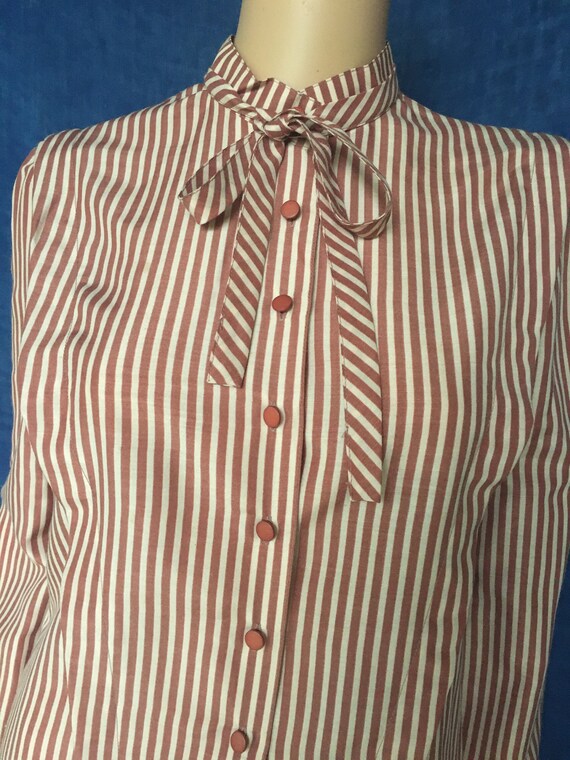 Vintage Early 80’s Red and White Striped Blouse w… - image 2