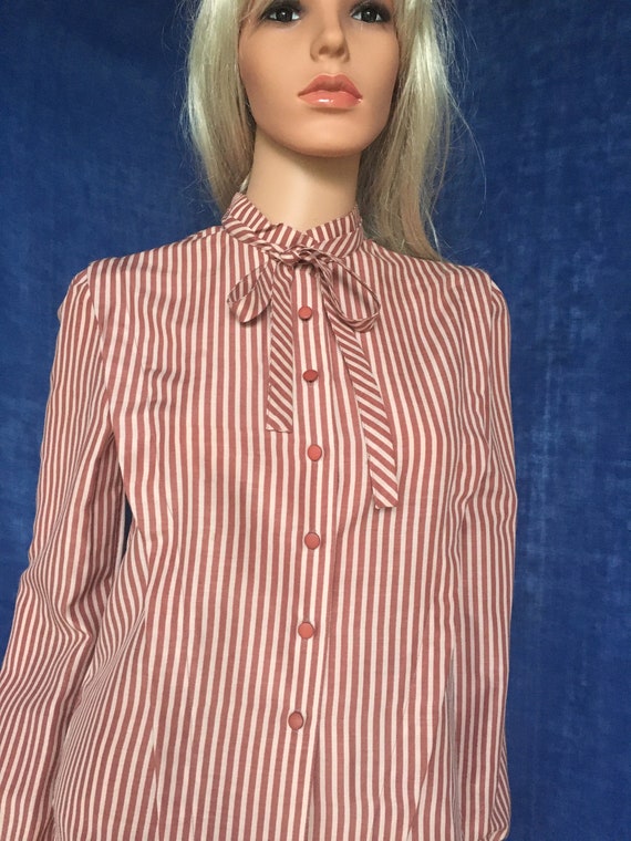 Vintage Early 80’s Red and White Striped Blouse w… - image 1