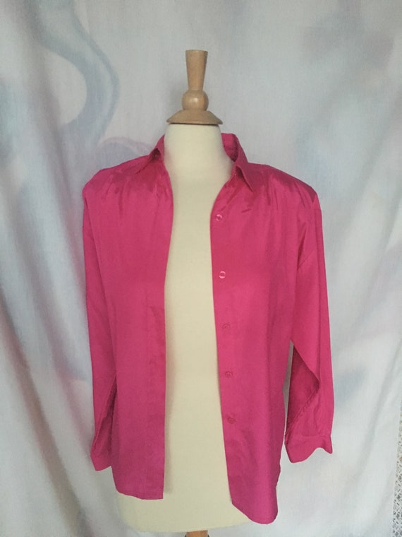 Vintage 80’s Silky Hot Pink Blouse by “Upper Clas… - image 5