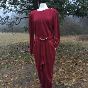 Vintage 80’s/90’s Wine Jumpsuit with Gold Chain Belt