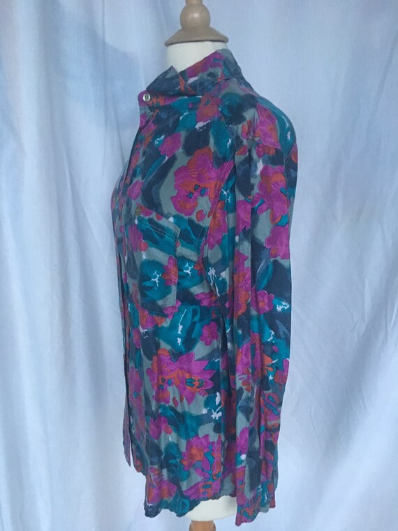 Vintage 90s Silk Floral Print Blouse - image 4