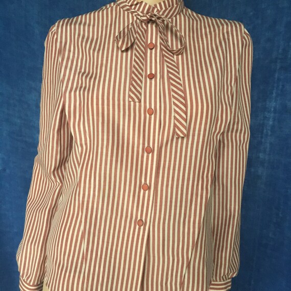 Vintage Early 80’s Red and White Striped Blouse w… - image 4
