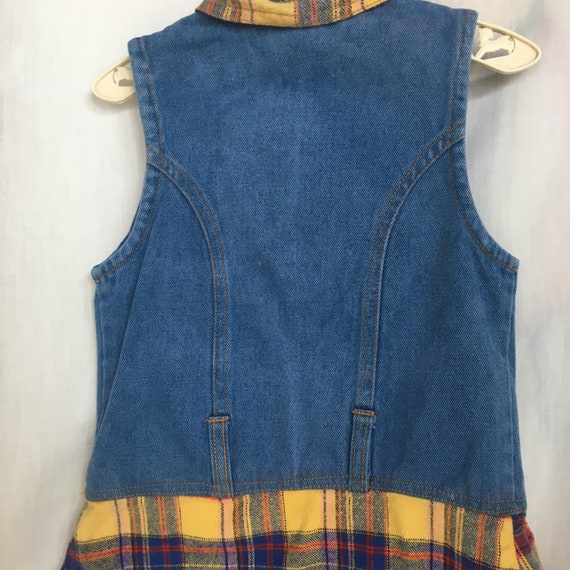 Vintage 90s Girls Denim/Plaid Flannel Jumper w/ H… - image 5