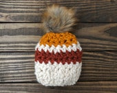 Striped Chunky Pom Hat