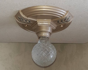 Antique Vintage 1920s 1930s Art Deco Victorian 1 Light Flush Mount Ceiling Fixture Ornate Lighting Made By Herman Perla New York, NY #901-11