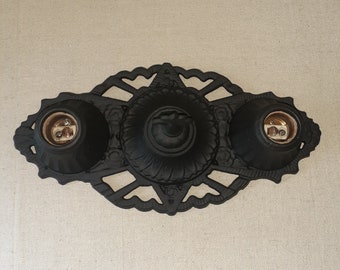 Antique Vintage 1920s 1930s Flush Mount 2 Bulb Light Ceiling Fixture Heavy Duty Cast Iron Vintage Lighting Art Deco Ornate Stamped Esteelite