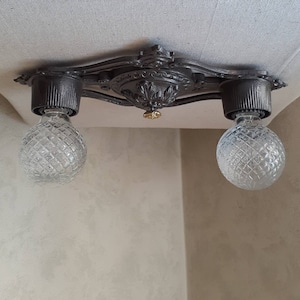 Antique Vintage 1920s 1930s Art Deco Victorian 2 Bulb Light Flush Mount Ceiling Fixture Ornate Lighting Vintage Fixtures Beautiful Filigree