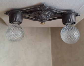 Antique Vintage 1920s 1930s Art Deco Victorian 2 Bulb Light Flush Mount Ceiling Fixture Ornate Lighting Vintage Fixtures Beautiful Filigree