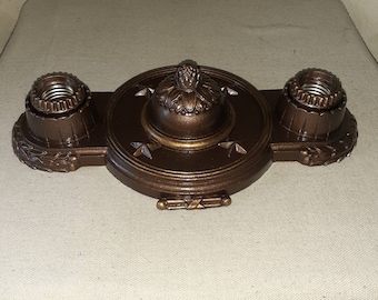 Antique Vintage 1920s 1930s Cast Iron Art Deco Victorian 2 Bulb Light Flush Mount Ceiling Fixture Ornate Details Lighting Fixtures Markel