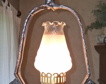 Original Vintage 1930s Wolf Pendant Light Fixture Hand Hammered Wrought Iron Medieval Arts & Crafts Spanish Revival Made By Virden Co.