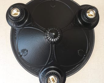 Antique Vintage 1920s 1930s Art Deco Victorian 3 Light Flush Mount Ceiling Fixture Ornate Lighting Made By Herman Perla New York, NY #403