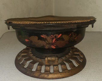 Rare 19th Century Cast Iron TOLEWARE FOOTWARMER with Carpet Top used on Horse Drawn Sleigh (cutter) or Carriage Circa 1800's Country Decor