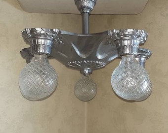 Antique Vintage 1920s 1930s Semi-Flush Mount 5 Bulb Light Ceiling Fixture Markel Cast Iron Vintage Lighting Art Deco Web wreaths Bows Design