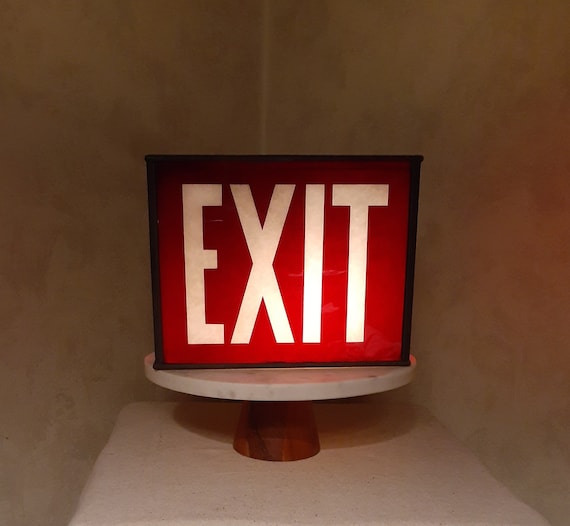 Rare Original Antique Gas Lit Red Exit Sign, With Brass Gas Valve