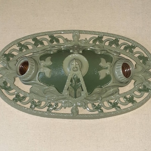 Antique Vintage 1920s 1930s Cast Iron Art Deco Victorian 2 Bulb Light Flush Mount Ceiling Fixture Ornate Details Lighting Fixtures Markel