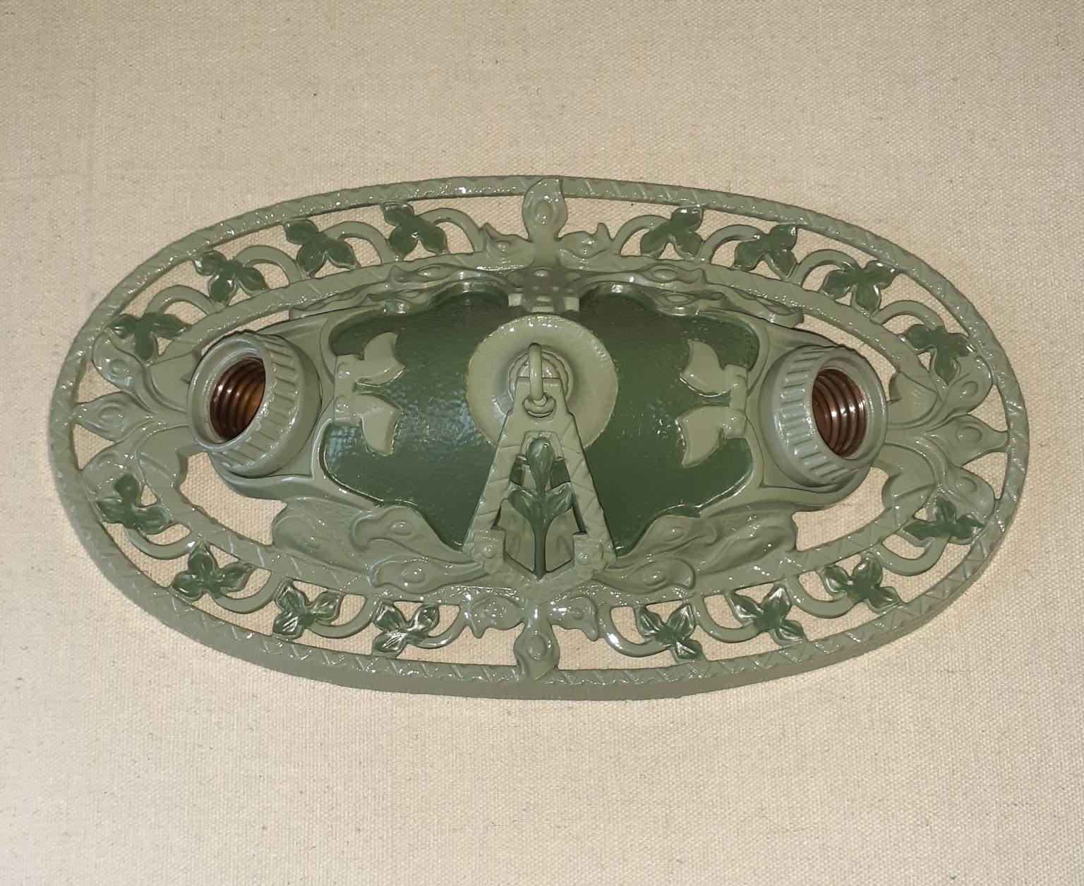 Antique Vintage 1920s 1930s Cast Iron Art Deco Victorian 2 Bulb Light Flush Mount Ceiling Fixture Ornate Details Lighting Fixtures Markel