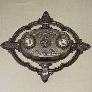 Antique Vintage 1920s 30s Art Deco Victorian 2-Light Flush Mount Ceiling Fixture  Cast Aluminum Lighting Fixture Riddle Design Co #745