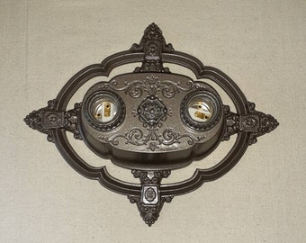 Antique Vintage 1920s 30s Art Deco Victorian 2-Light Flush Mount Ceiling Fixture  Cast Aluminum Lighting Fixture Riddle Design Co #745