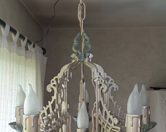 Gorgeous Antique Vintage 1920s 30s  Art deco Victorian Hanging Chandelier 6 Light Ceiling Fixture Cast Aluminum Made By Lincoln Mfg Co.
