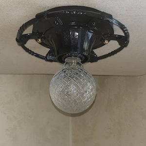 Antique Vintage 1920s 1930s 1 Bulb Light Flush Mount Ceiling Fixture Ornate Arts & Crafts Medieval Gothic Art Deco Victorian Cast Aluminum