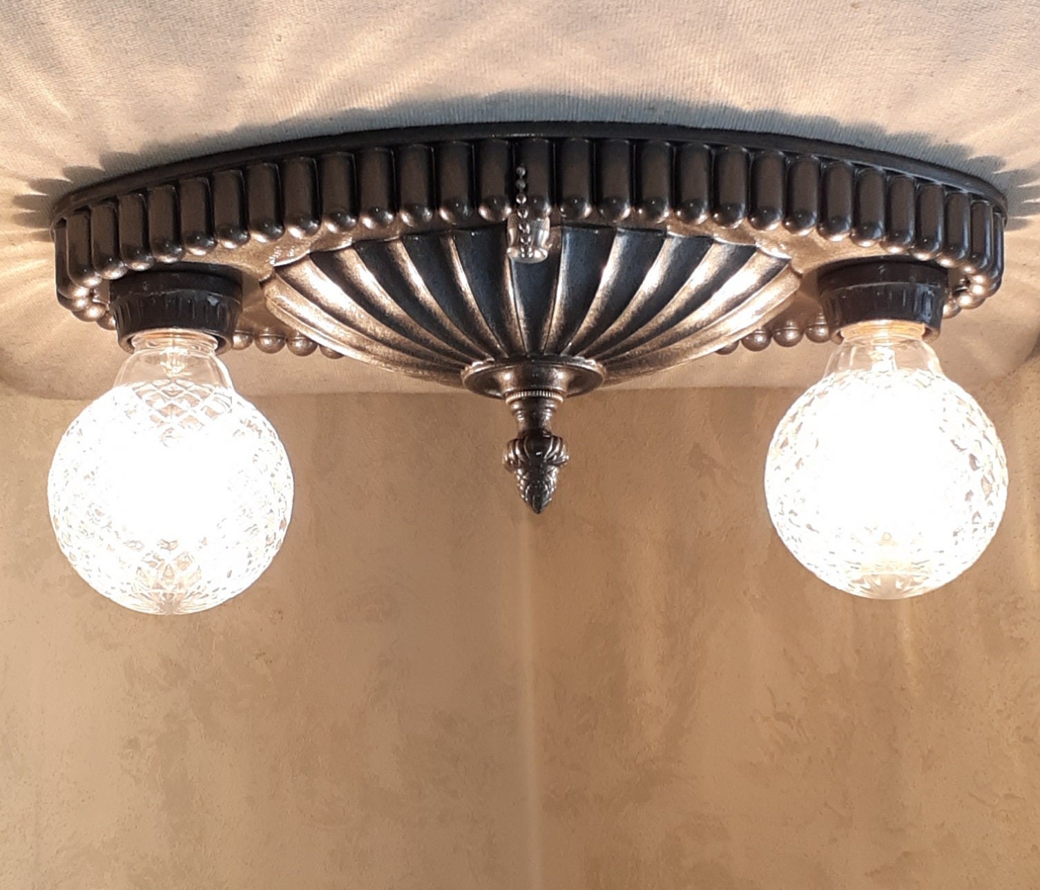 Antique 1920s 1930s Art Deco 2 Bulb Ceiling Light Fixture