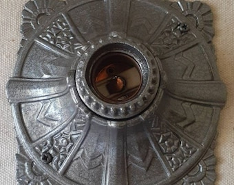 Antique Vintage 1920s 30s Art Deco Victorian Single Light Flush Mount Ceiling Fixture Cast Aluminum Lighting Fixture Made By Lincoln Mfg Co.