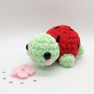Crochet Watermelon Turtle, Chenille Yarn Plush Toy