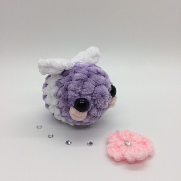 Fluffy lavender bee plush, mini lavender bee, purple bee, bee keychain