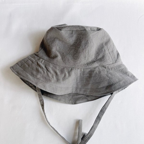 brimmed gender neutral linen dark gray sun hat
