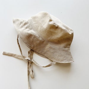 brimmed tan linen sun hat